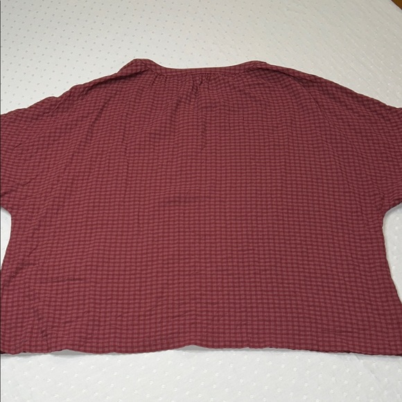 Coldwater Creek Mauve Textured Short Sleeve lightweight casual gingham Henley - Picture 7 of 7